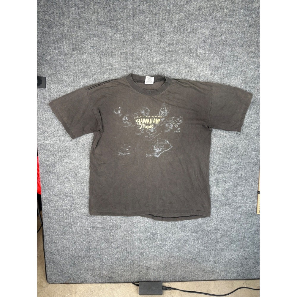 Vintage 90s Hawaiian Tropic T Shirt Mens XL Pure Energy Faded Black Sun Care USA